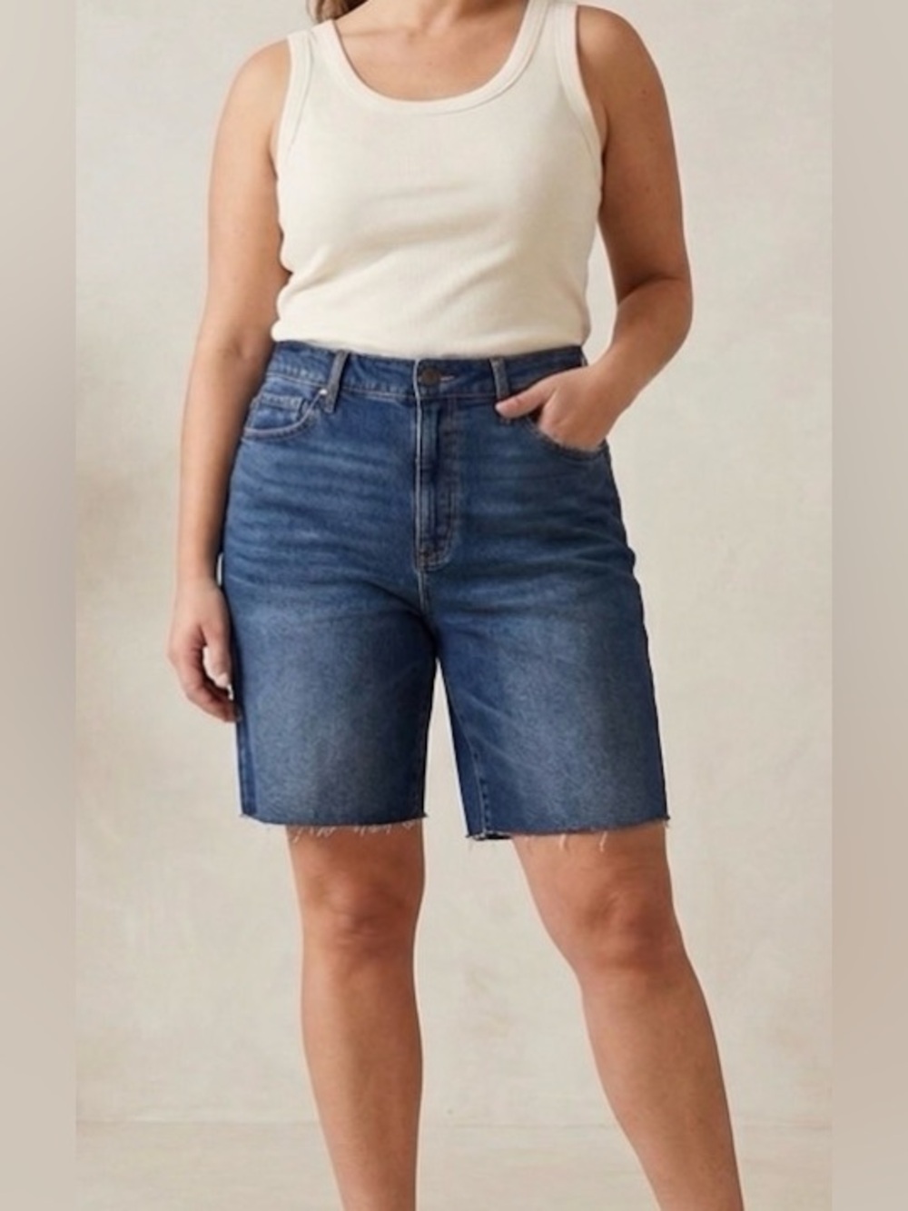 NWT!! a.n.a Women's Bermuda High Rise Denim Shorts Dark Blue Size 8